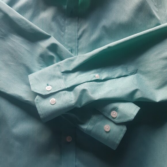 RW & CO SZ M Fitted 100% Cotton Teal Green Men's Dress Shirt - Picture 5 of 14